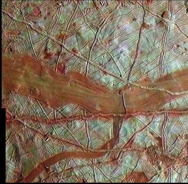 A newly-released image of Europa's surface captured by Galileo (NASA/JPL)