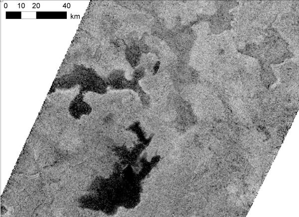 Cassini radar image of lakes on Titan's surface (NASA/JPL-Caltech/ASI/Cornell)