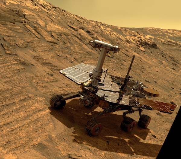 A simulated view of Opportunity on Mars (NASA/JPL-Caltech)